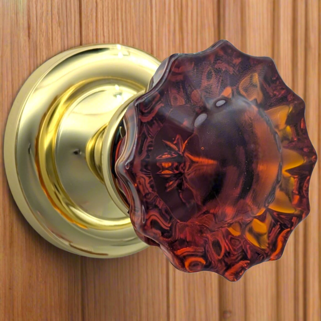 Magnifique™ Classic Door Set with Amber Glass Fluted Knobs (Several Finishes Available)