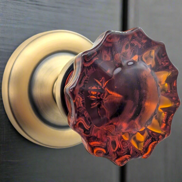 Magnifique™ Classic Door Set with Amber Glass Fluted Knobs (Several Finishes Available)