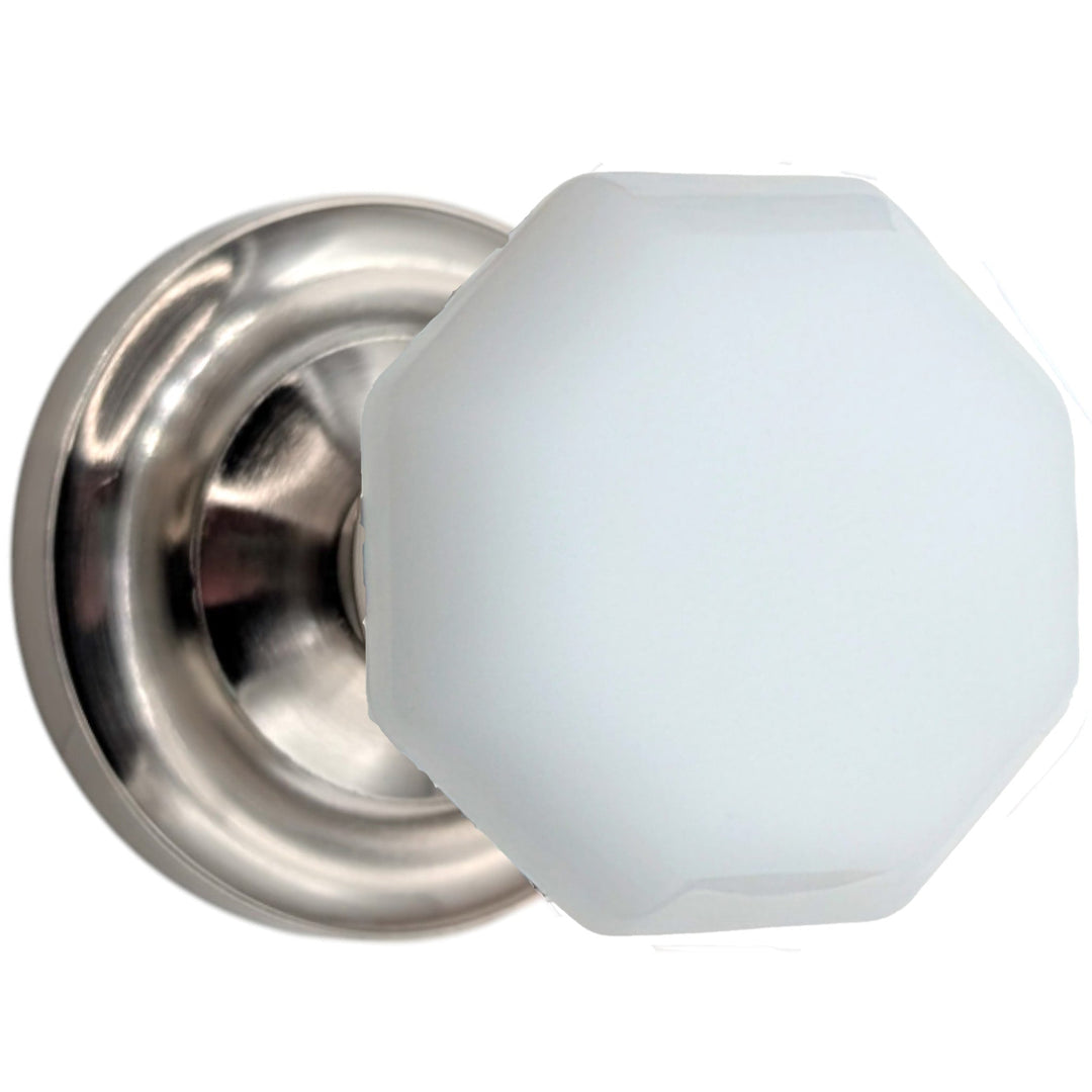 Magnifique™ Classic Door Set with White Milk Glass Octagon Knobs (Several Finishes Available)