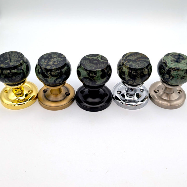 Magnifique™ Classic Door Set with Crocodile Jasper Knobs (Several Finishes Available)