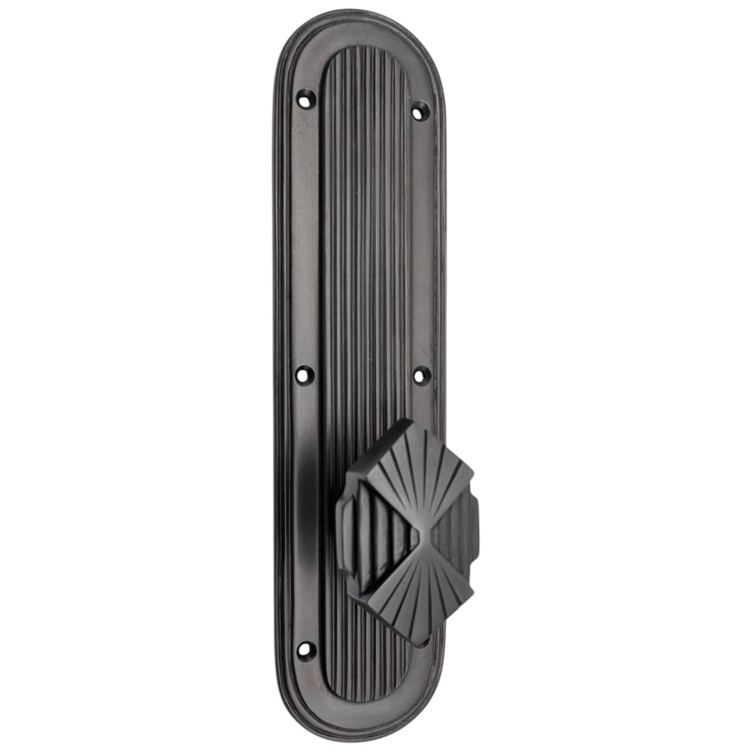 ##Antique Hardware## Art Deco Lined Backplate Door Set with Art Deco Fanfare Door Knobs (Several Finishes Available)