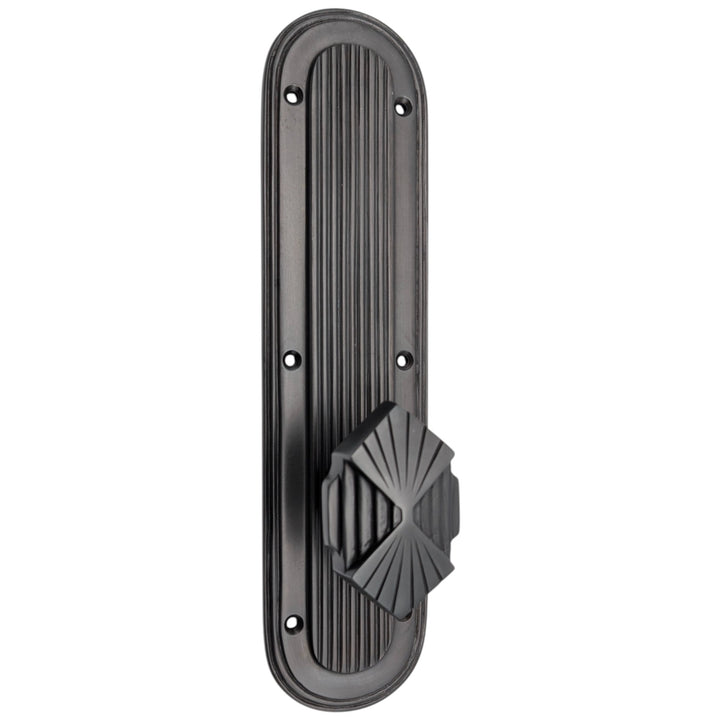 ##Antique Hardware## Art Deco Lined Backplate Door Set with Art Deco Fanfare Door Knobs (Several Finishes Available)