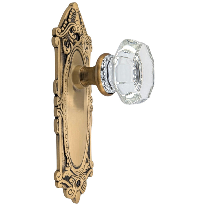 Ornate Victorian Long Backplate Door Set with Crystal Octagon Door Knobs (Several Finishes Available)
