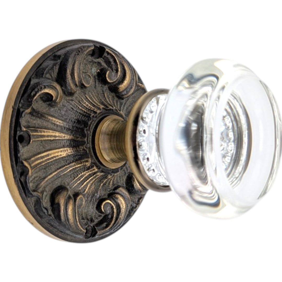 Romanesque Rosette Door Knob Set with Round Crystal Door Knobs (Several Finishes Available)