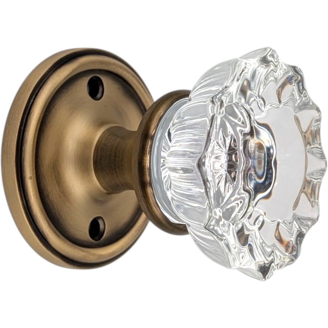 Traditional Rosette Door Set with Fluted Crystal Door Knobs (Several Finishes Available)