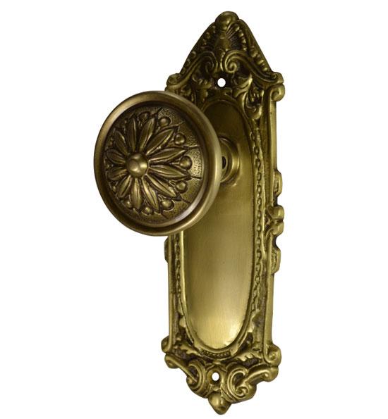 ##Antique Hardware## Ornate Victorian Long Backplate Door Set with Floral Imprint Door Knobs (Several Finishes Available)