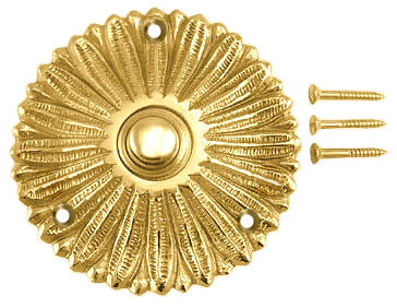 3 1/3 Inch Solid Brass Antique Flower Doorbell Push (Several Finishes Available)