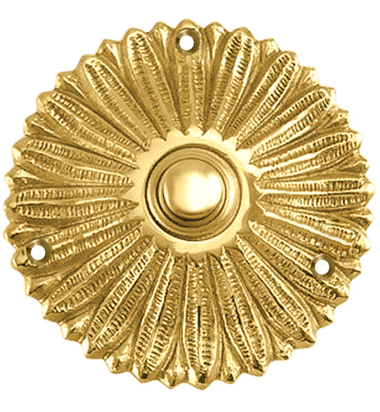 3 1/3 Inch Solid Brass Antique Flower Doorbell Push (Several Finishes Available)