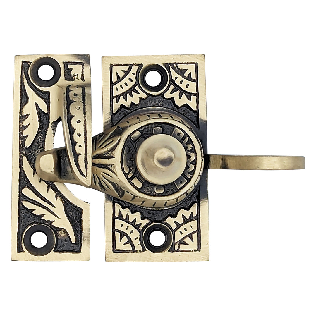 Eastlake Pattern Solid Brass Window Lock (Several Finishes Available)