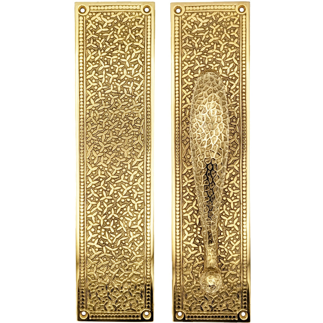 ##Antique Hardware## 12 Inch Solid Brass Rice Pattern Door Pull and Push Plate (Several Finishes Available)