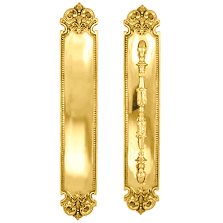 18 Inch (14 7/8 Inch C-C) Solid Brass Traditional Fleur-De-Lis Door Pull & Push Plate Set