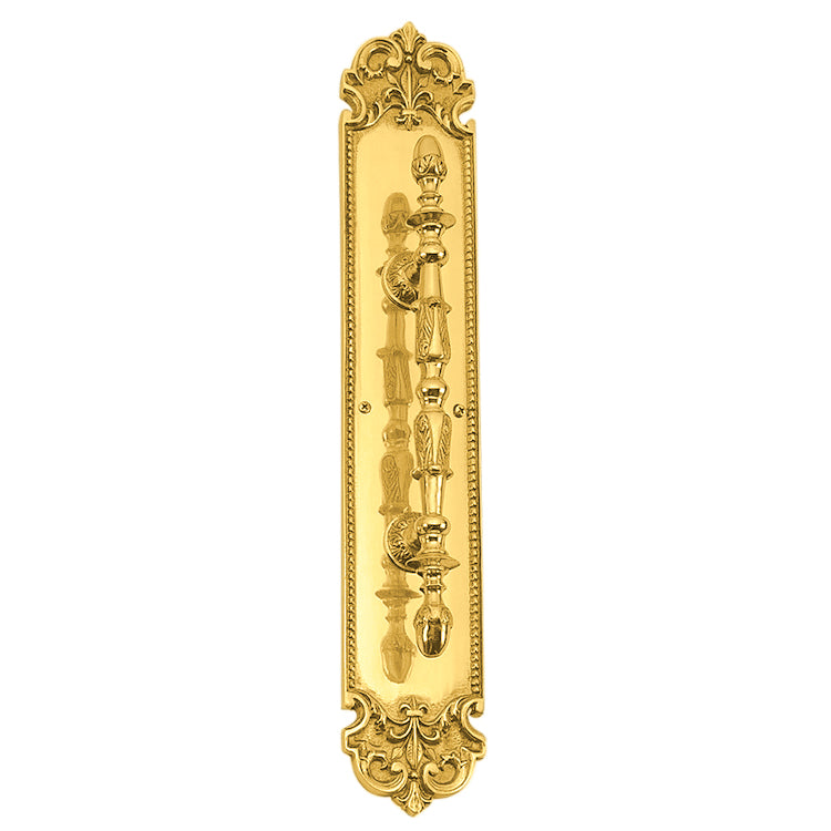 18 Inch Solid Brass Traditional Fleur-De-Lis Door Pull & Plate (Several Finishes Available)
