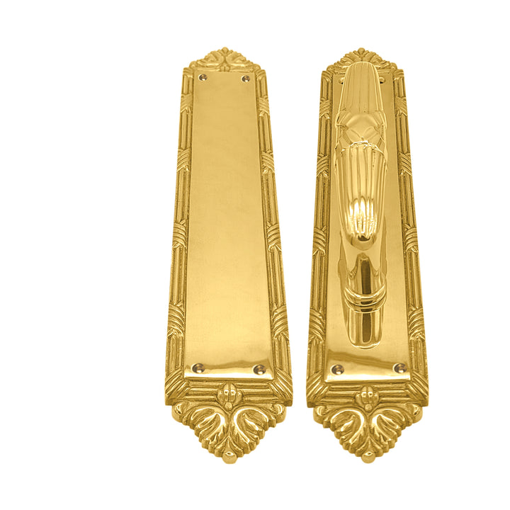 13 3/4 Inch Solid Brass Ribbon & Reed Door Pull and Push Plate (Several Finishes Available)