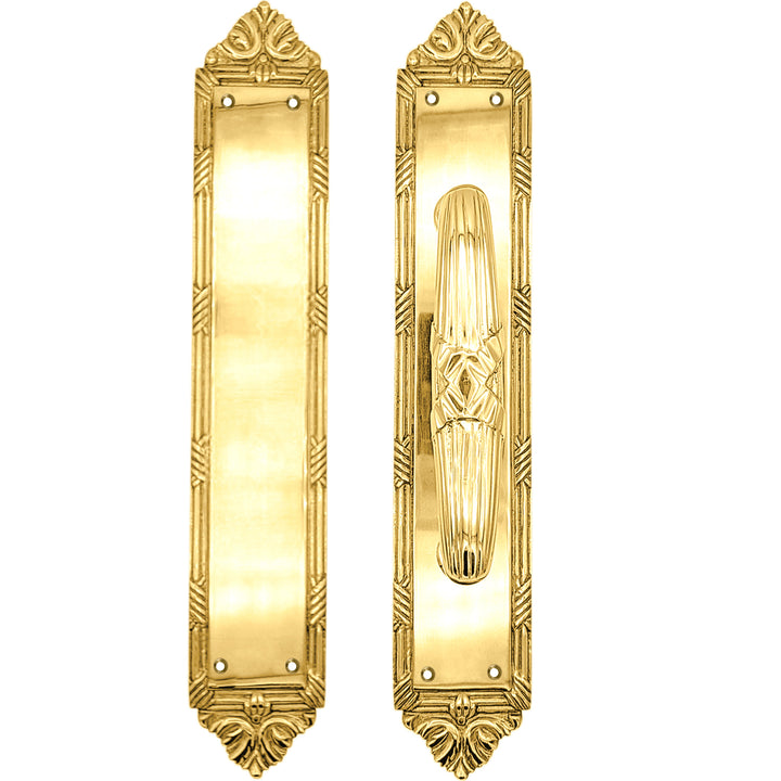 13 3/4 Inch Solid Brass Ribbon & Reed Door Pull and Push Plate (Several Finishes Available)