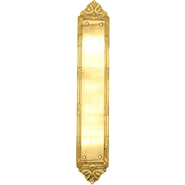 13 3/4 Inch Solid Brass Ribbon & Reed Push Plate (Several Finishes Available)