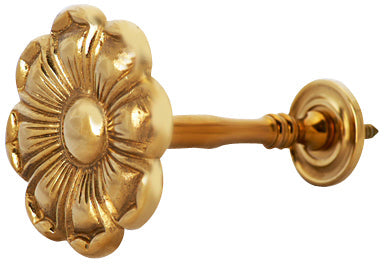 ##Antique Hardware## 2 7/8 Inch Wide Solid Brass Curtain Tie Back - Large Flower Button