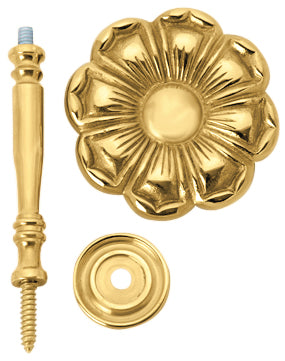 2 7/8 Inch Wide Solid Brass Curtain Tie Back - Large Flower Button (Several Finishes Available)