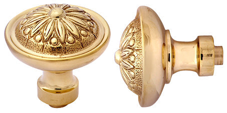 ##Antique Hardware## Solid Brass Round Sunflower Imprint Spare Door Knob Set