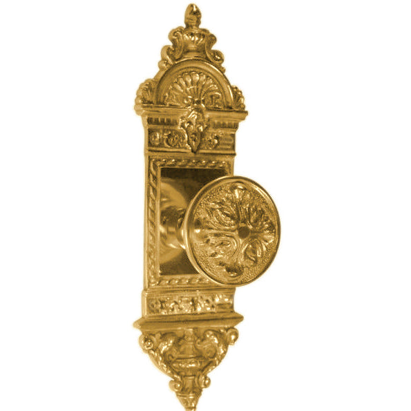 L'Enfant Small Backplate Door Set with Romanesque Door Knobs (Several Finishes Available)