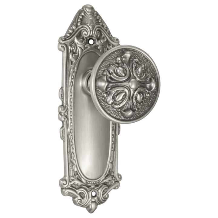 Ornate Victorian Long Backplate Door Set with Romanesque Door Knobs (Several Finishes Available)