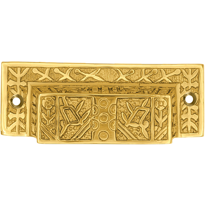 3 1/2 Inch Overall (3 Inch C-C) Solid Brass Eastlake Cup or Bin Pull (Several Finishes Available)