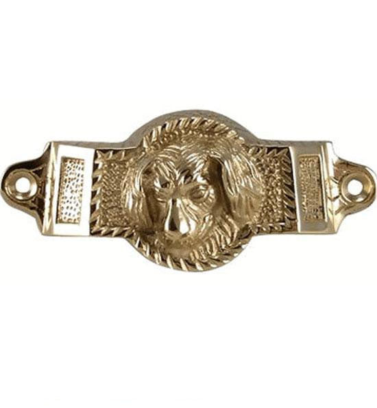 ##Antique Hardware## 4 Inch Overall (3 1/2 Inch c-c) Solid Brass Golden Retriever Rectangular Cup Pull