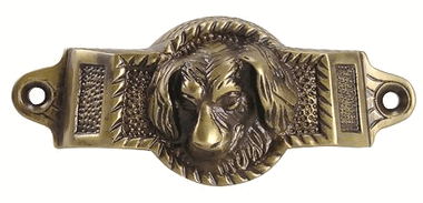 ##Antique Hardware## 4 Inch Overall (3 1/2 Inch c-c) Solid Brass Golden Retriever Rectangular Cup Pull