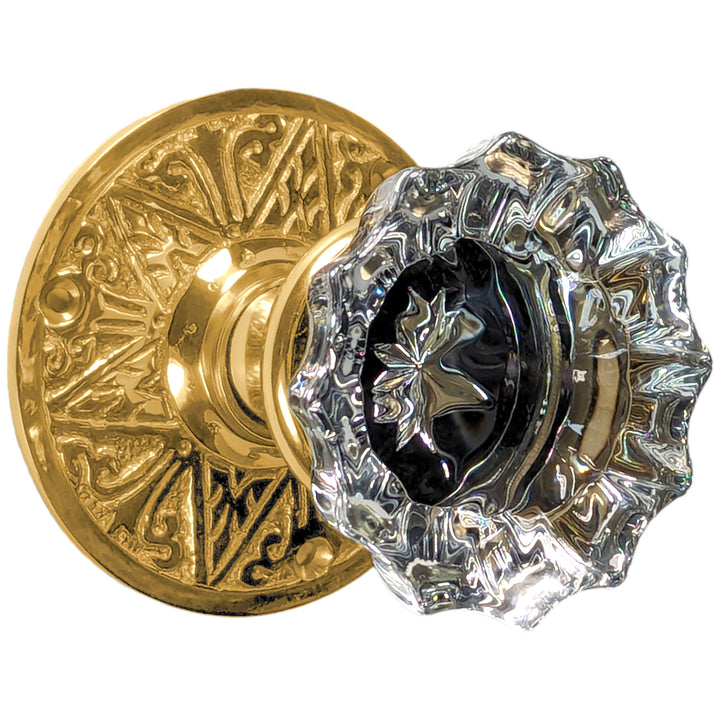 Eastlake Rosette Door Set with Fluted Crystal Door Knobs (Several Finishes Available)