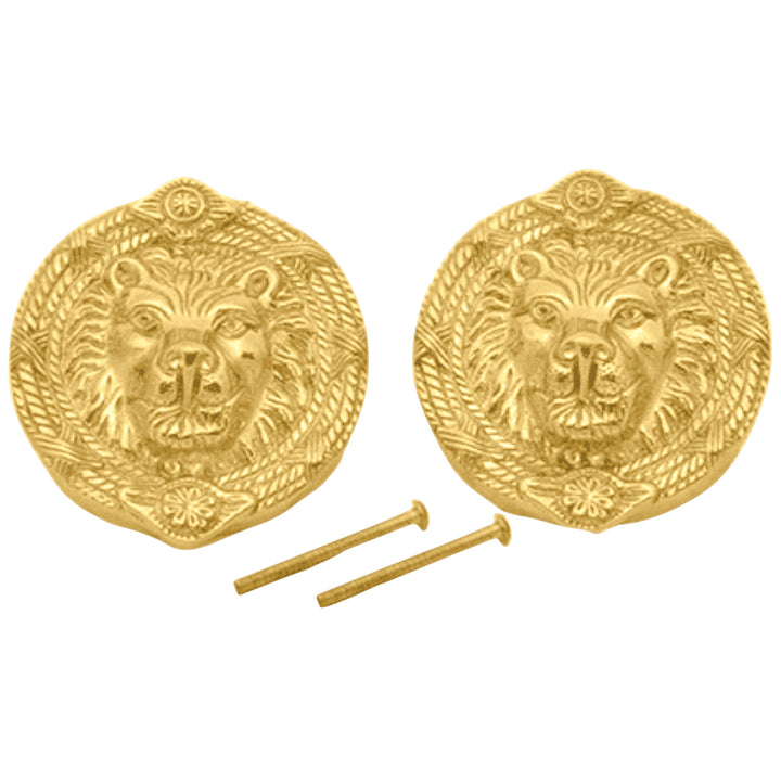 Solid Brass Deadbolt Hole Cover - Lion Heads