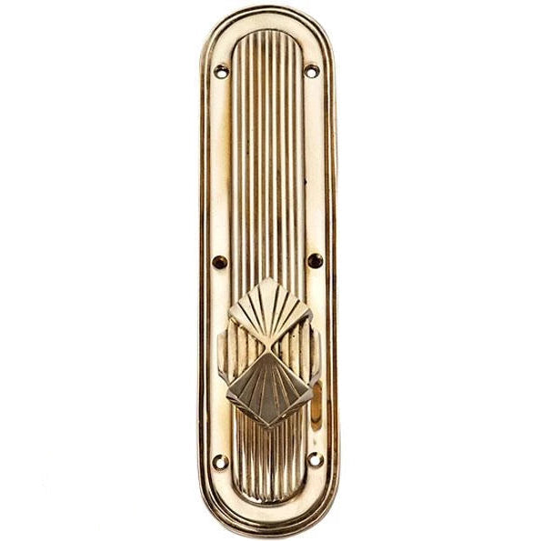 ##Antique Hardware## Art Deco Lined Backplate Door Set with Art Deco Fanfare Door Knobs (Several Finishes Available)