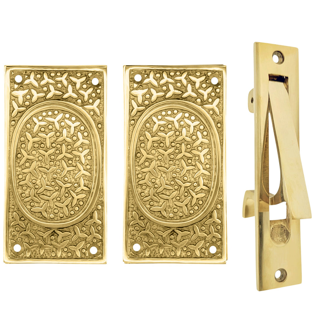 ##Antique Hardware## Rice Pattern Pocket Door Set (Several Finishes Available)