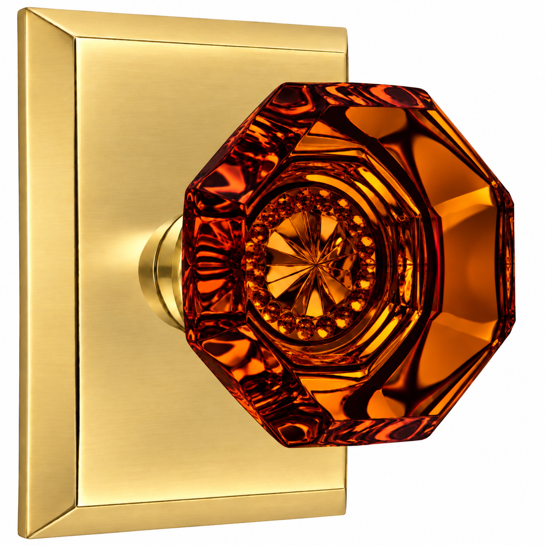 Magnifique® Rectangular Door Set with Amber Glass Knobs (Several Finishes Available)