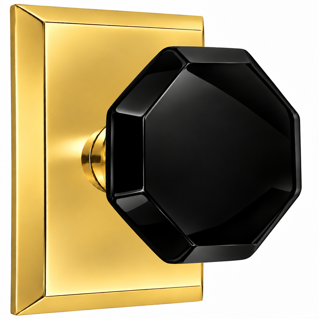 Magnifique® Rectangular Door Set with Black Glass Octagon Knobs (Several Finishes Available)
