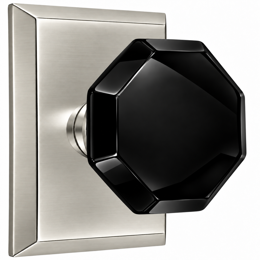 Magnifique® Rectangular Door Set with Black Glass Octagon Knobs (Several Finishes Available)
