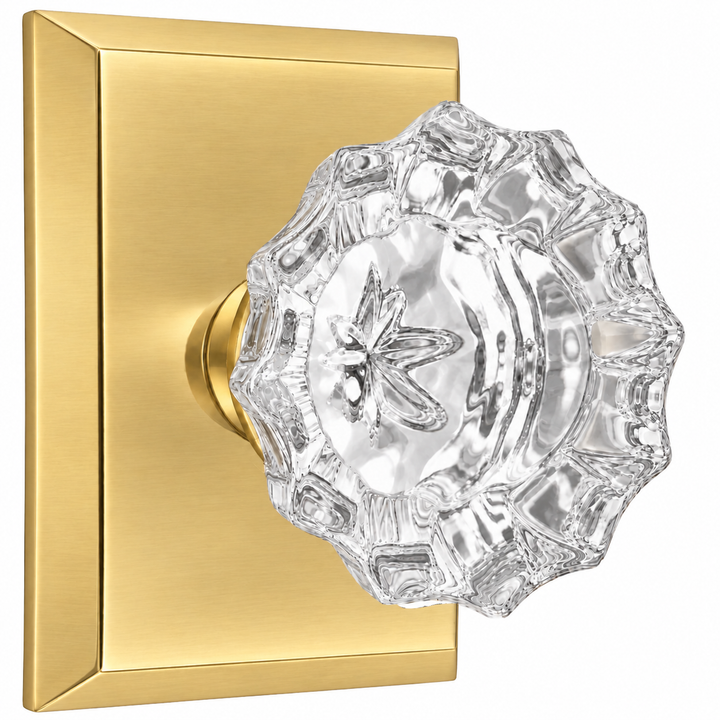 Magnifique® Rectangular Door Set with Crystal Fluted Knobs (Several Finishes Available)