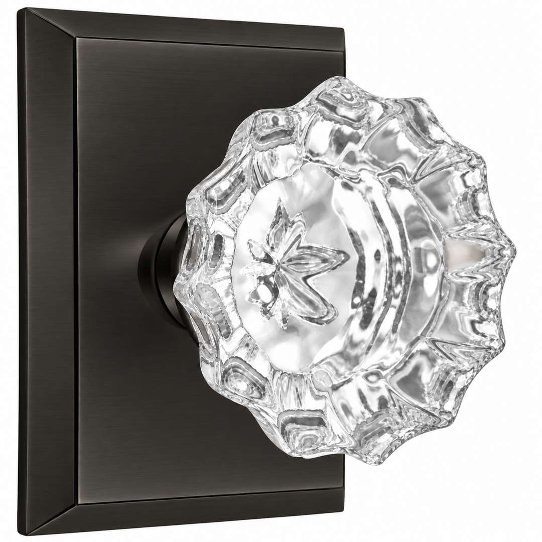 Magnifique® Rectangular Door Set with Crystal Fluted Knobs (Several Finishes Available)