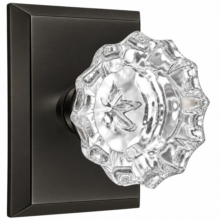 Magnifique® Rectangular Door Set with Crystal Fluted Knobs (Several Finishes Available)