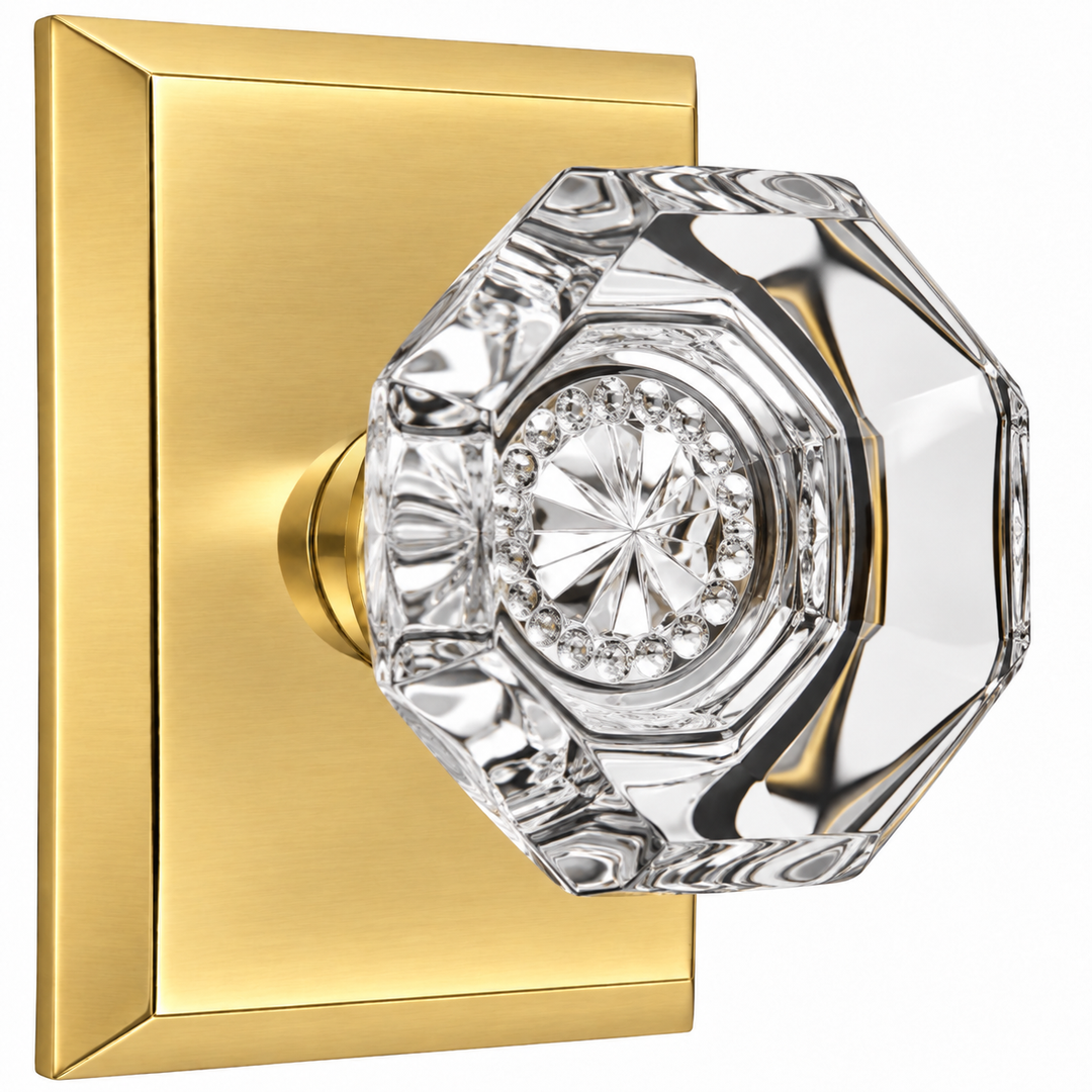 Magnifique® Rectangular Door Set with Crystal Octagon Knobs (Several Finishes Available)