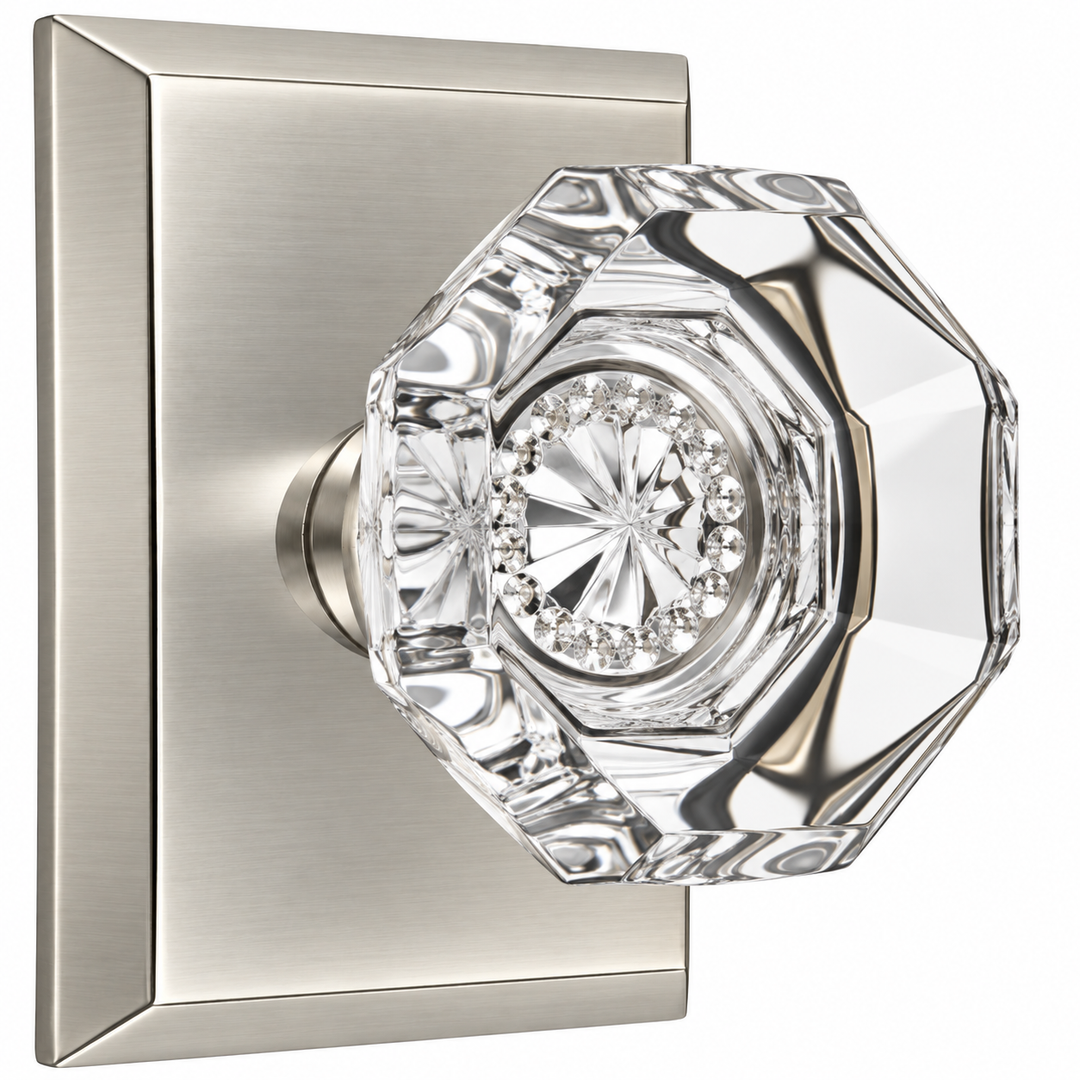 Magnifique® Rectangular Door Set with Crystal Octagon Knobs (Several Finishes Available)