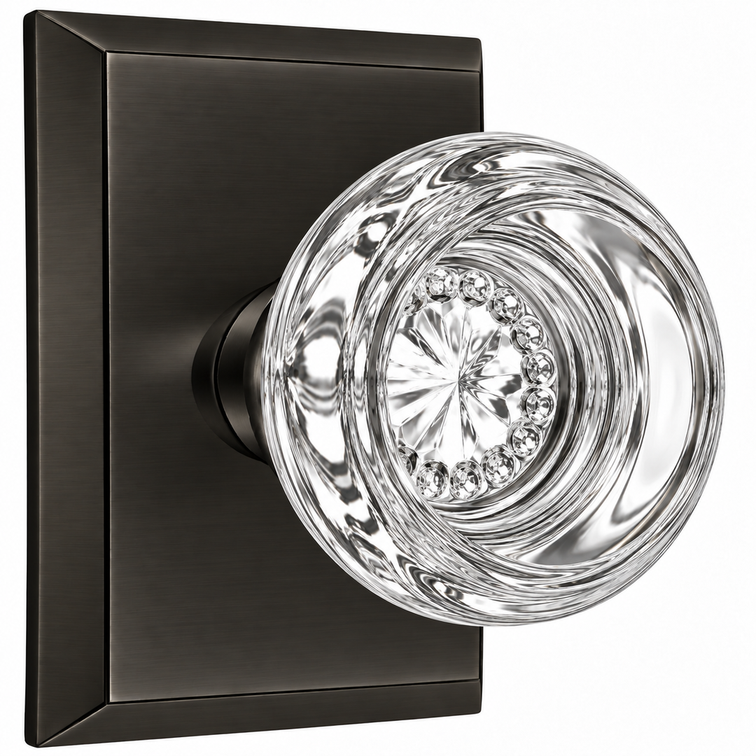 Magnifique® Rectangular Door Set with Crystal Round Knobs (Several Finishes Available)