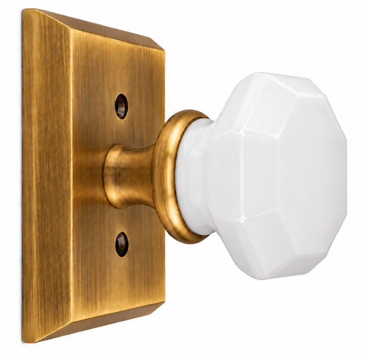 Magnifique® Rectangular Door Set with White Milk Glass Knobs (Several Finishes Available)