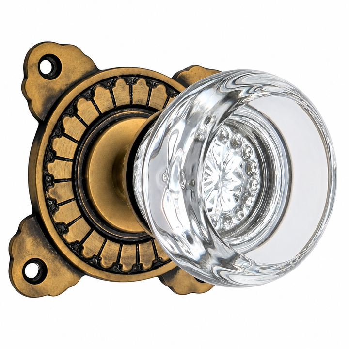 Art Deco Door Set with Round Crystal Door Knobs (Several Finishes Available)