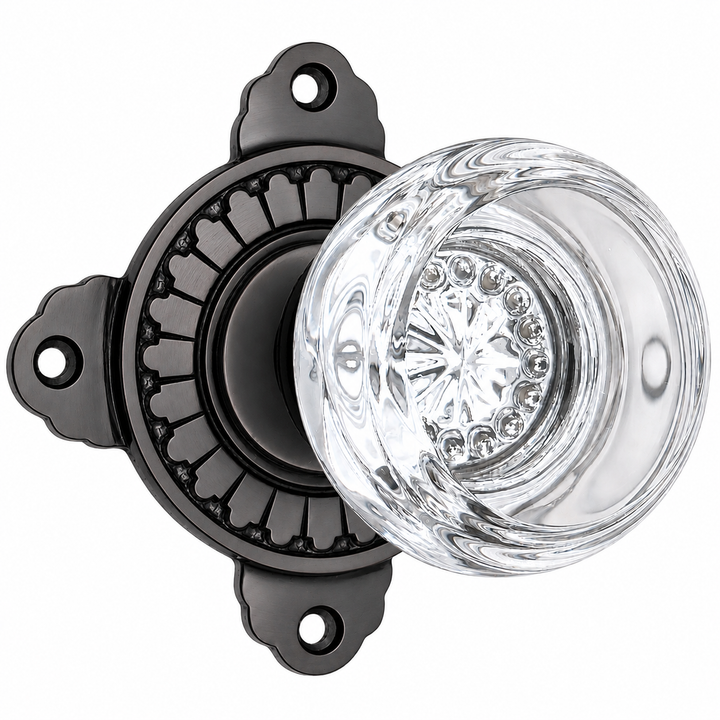 Art Deco Door Set with Round Crystal Door Knobs (Several Finishes Available)