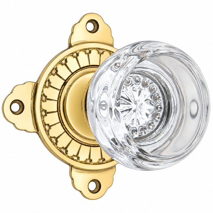 Art Deco Door Set with Round Crystal Door Knobs (Several Finishes Available)