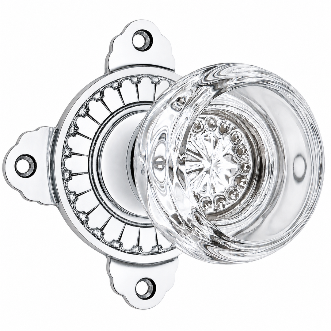 Art Deco Door Set with Round Crystal Door Knobs (Several Finishes Available)