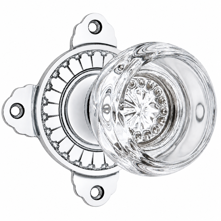 Art Deco Door Set with Round Crystal Door Knobs (Several Finishes Available)