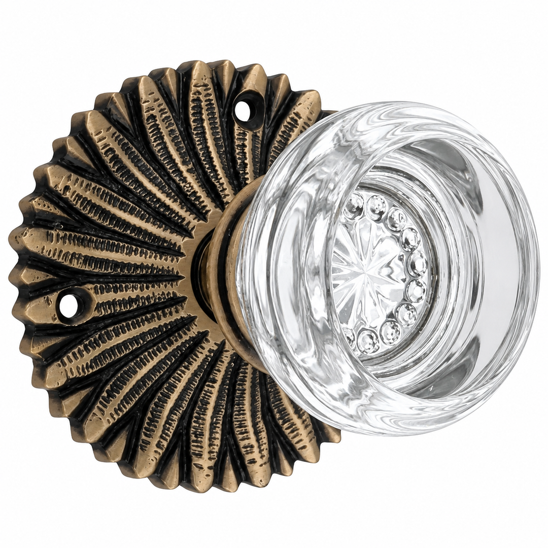 French Provincial Rosette Door Set with Crystal Round Door Knobs (Several Finishes Available)