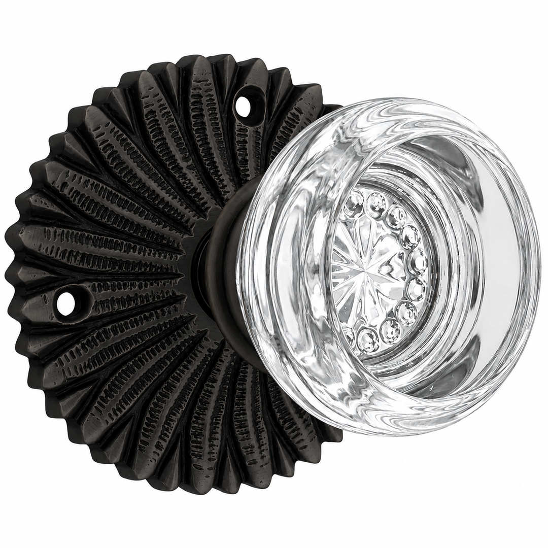 French Provincial Rosette Door Set with Crystal Round Door Knobs (Several Finishes Available)