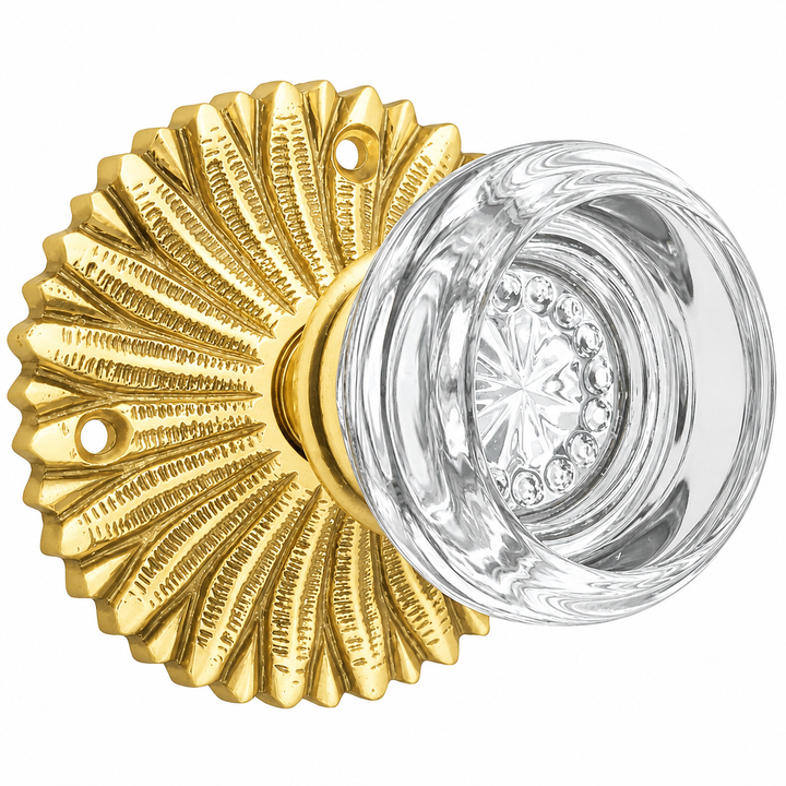 French Provincial Rosette Door Set with Crystal Round Door Knobs (Several Finishes Available)