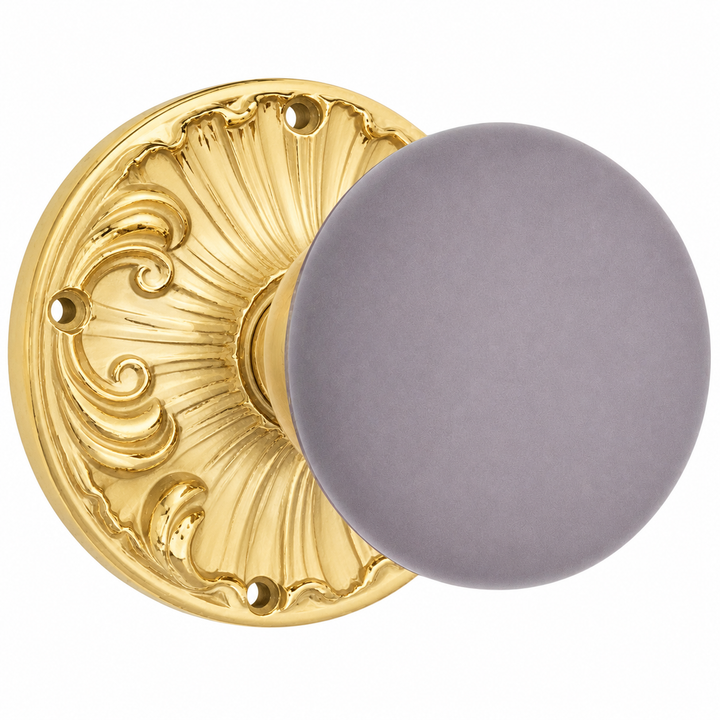 Grey Porcelain Door Knob Set with Romanesque Rosette (Several Finishes Available)